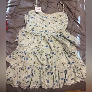 American Eagle Outfitters Floral Tiered Dress - Green and Blue L NWT